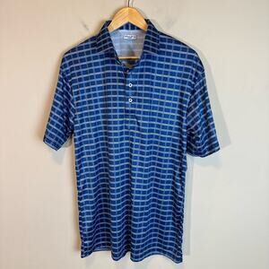 Collars & Co Blue Plaid Grid Dress Collar Polo Shirt Mens L EUC